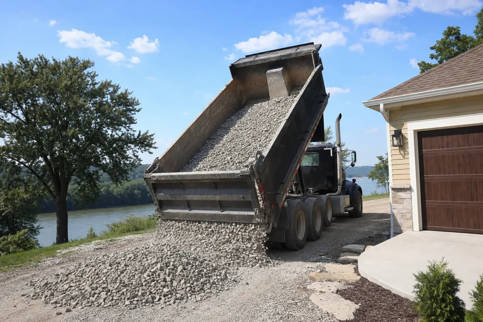 Freshly laid gravel driveway at a residential property